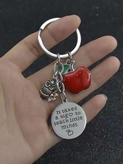 1入組刻不銹鋼標語鑰匙扣合金蘋果配件適合教師節畢業季可用作錦緞袋中禮物返回學校