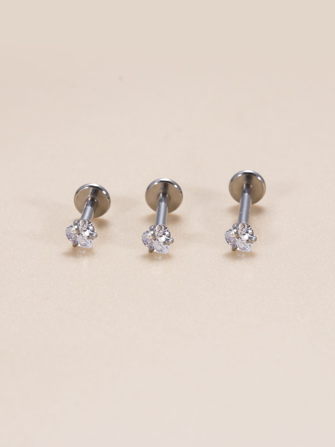 3pcs/set Cubic Zirconia Decor Labret Lip Ring - Silver - View 1