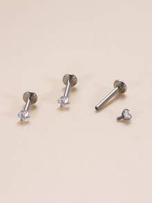 3pcs/set Cubic Zirconia Decor Labret Lip Ring - Silver - View 2