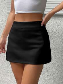 SHEIN EZwear Solid High Waist Skort - Black - View 5