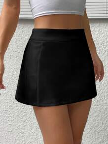 SHEIN EZwear Solid High Waist Skort - Black - View 7