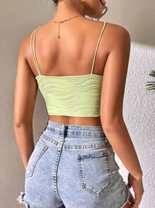 SHEIN PETITE 素色不對稱領短款上衣 - 綠色 - 查看 2