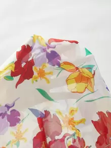 SHEIN VCAY Allover Floral Print Plunging Neck Ruched Waist Dress - Multicolor - View 9