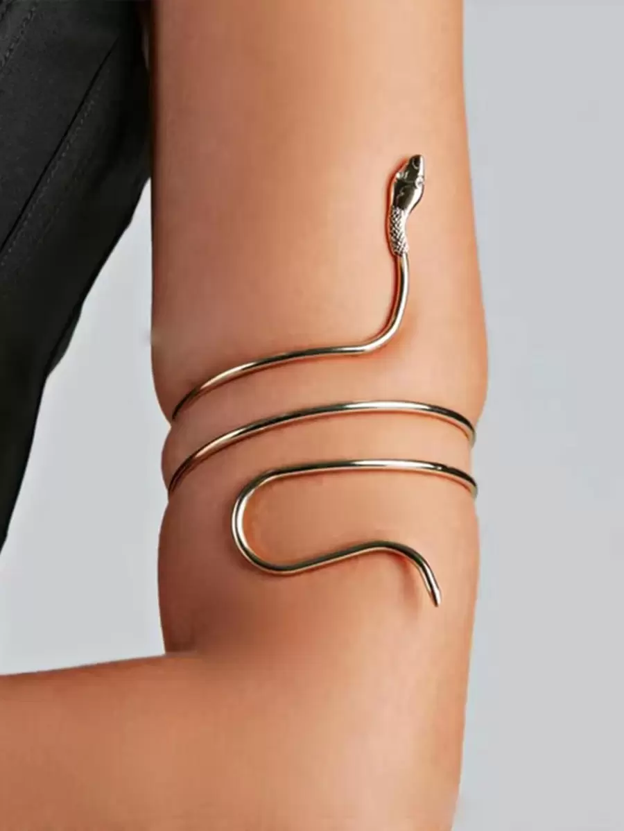 1pc Elegant Adjustable Silver Metal Snake Bangle Bracelet, Gift For Women (Reference Size, Purchase As Needed) - Silver - View 1