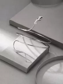 1pc Elegant Adjustable Silver Metal Snake Bangle Bracelet, Gift For Women (Reference Size, Purchase As Needed) - Silver - View 3