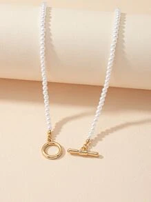 珍珠串珠項鍊 - 白色 - 查看 1