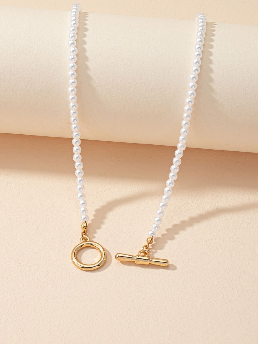 珍珠串珠項鍊 - 白色 - 查看 1