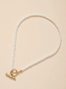 珍珠串珠項鍊 - 白色 - 查看 2