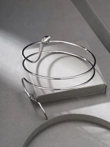 1pc Elegant Adjustable Silver Metal Snake Bangle Bracelet, Gift For Women (Reference Size, Purchase As Needed) - Silver - View 6