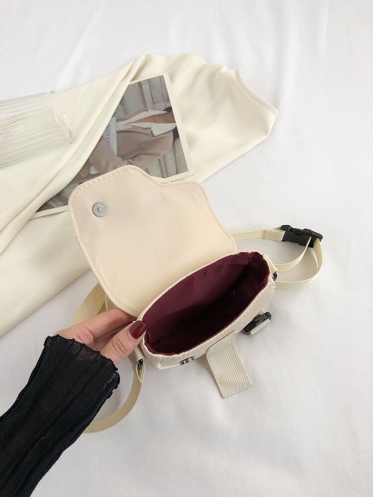 Bolso sillín mini con diseño de hebilla con solapa PU para diariamente - Beis - Añade 5