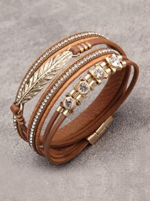 1pc Fashionable Personalized Round Metal Charm Multi-Layer Snake Skin Leather Wrap Bracelet, Gift For Girlfriend/Mom - Can Be Worn In Any Position On The Wrist