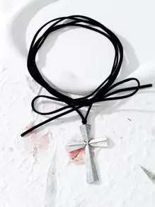 十字架吊飾多層次項鍊 - 復古銀色 - 查看 2