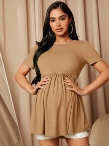 SHEIN Maternity Solid Peplum Tee - Khaki - View 2