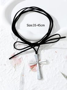 十字架吊飾多層次項鍊 - 復古銀色 - 查看 4