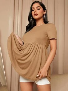 SHEIN Maternity Solid Peplum Tee - Khaki - View 4