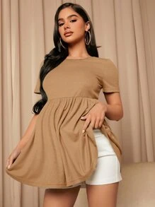 SHEIN Maternity Solid Peplum Tee - Khaki - View 7