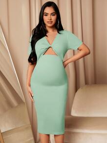 SHEIN Maternity Twist Front Cut Out Bodycon Dress - Mint Green - View 5