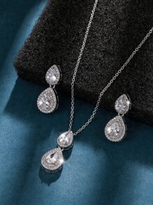 3pcs/set Cubic Zirconia Water-drop Decor Jewelry Set - Silver - View 1