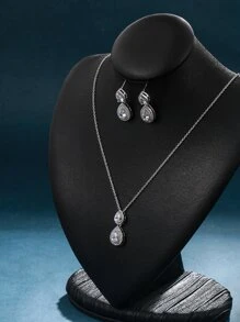 3pcs/set Cubic Zirconia Water-drop Decor Jewelry Set - Silver - View 2