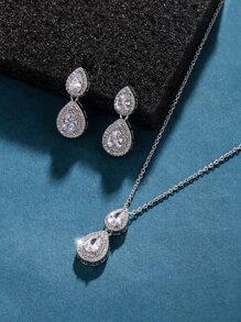 3pcs/set Cubic Zirconia Water-drop Decor Jewelry Set - Silver - View 3