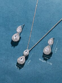 3pcs/set Cubic Zirconia Water-drop Decor Jewelry Set - Silver - View 4