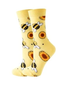 1 đôi tất nam họa tiết ong & hoa phong cách giản dị - Nhiều màu - Xem 1