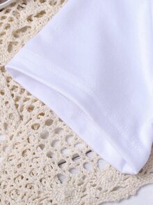 SHEIN 小女童字母圖案T恤和百褶半身裙 - 藍白色 - 查看 4