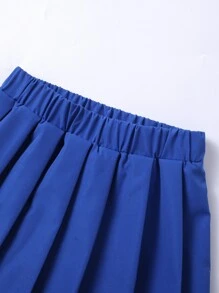 SHEIN 小女童字母圖案T恤和百褶半身裙 - 藍白色 - 查看 6