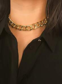 件龐克風格粗鏈項鍊 - 金黃色 - 查看 3