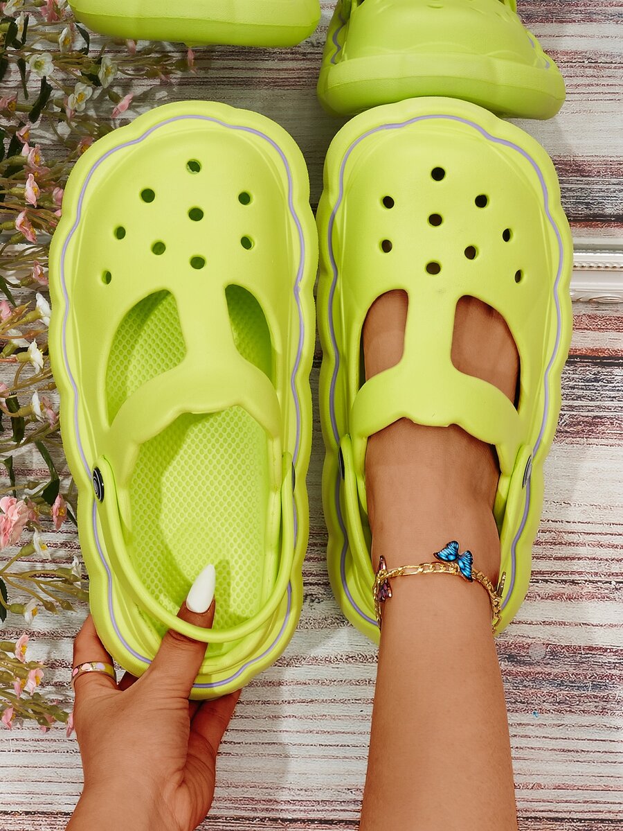 Women Cut Out Slingback Vented Clogs, Preppy Green EVA Clogs - Green - View 1