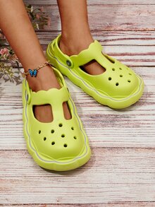 Women Cut Out Slingback Vented Clogs, Preppy Green EVA Clogs - Green - View 3