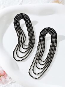 Rhinestone Tassel Decor Drop Earrings - Black - View 2