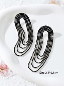 Rhinestone Tassel Decor Drop Earrings - Black - View 3