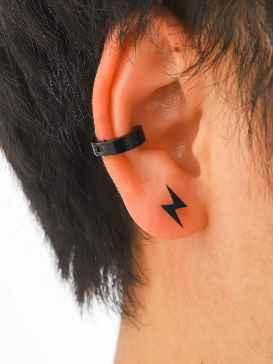 Men's 2pcs/set Lightning Decor Earrings, For Jewelry Gift And Party - Gun Black - View 1