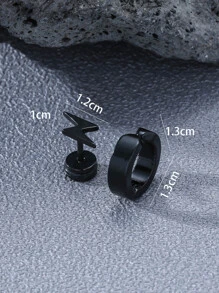 Men's 2pcs/set Lightning Decor Earrings, For Jewelry Gift And Party - Gun Black - View 3