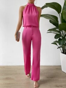 Chiquease Solid Halter Top & Pants - Hot Pink - View 1