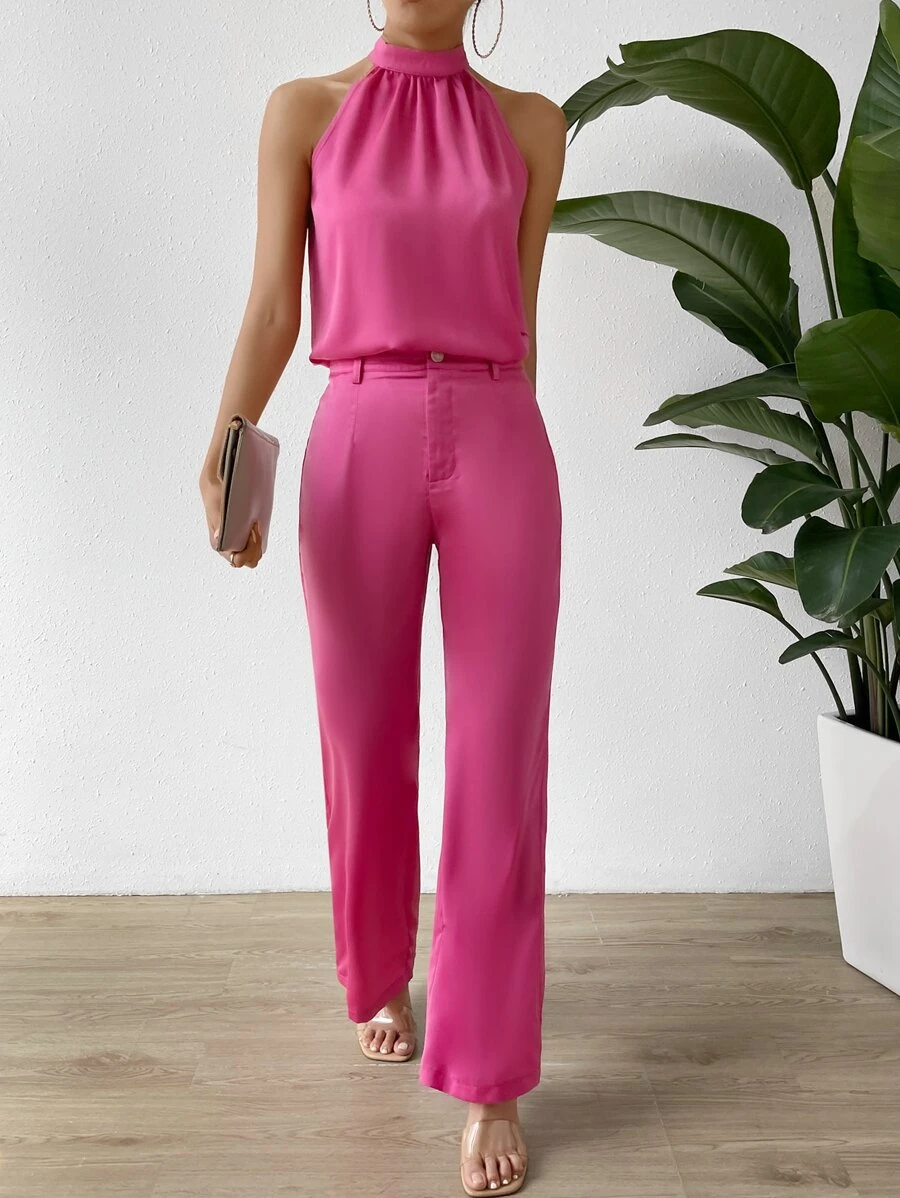 Chiquease Solid Halter Top & Pants - Hot Pink - View 1