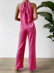 Chiquease Solid Halter Top & Pants - Hot Pink - View 2