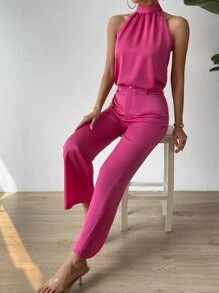 Chiquease Solid Halter Top & Pants - Hot Pink - View 4
