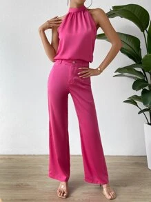 Chiquease Solid Halter Top & Pants - Hot Pink - View 5