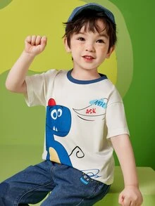 Niñito Camiseta de hombros caídos con estampado de dibujos animados - Beis - Ver 3