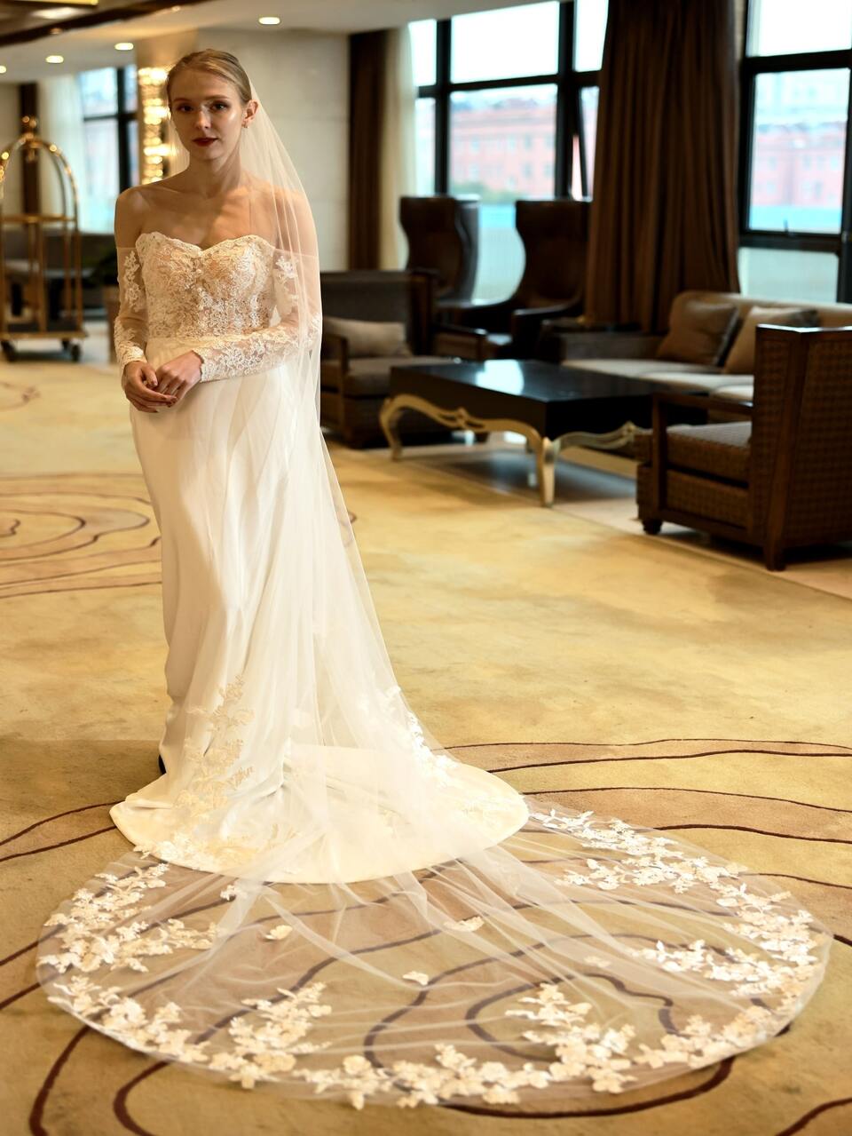 1pc Women Floral Lace Elegant Bridal Veil For Wedding Fall Clothes For Women