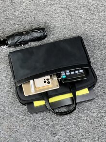 大容量黑色公事包,適合上班用,經典公事包,筆電公事包,辦公用品,商務休閒,通勤攜帶,男士配件,防盜文件袋,男士禮物,節日禮物,送給父親的禮物 - 黑色 - 查看 1