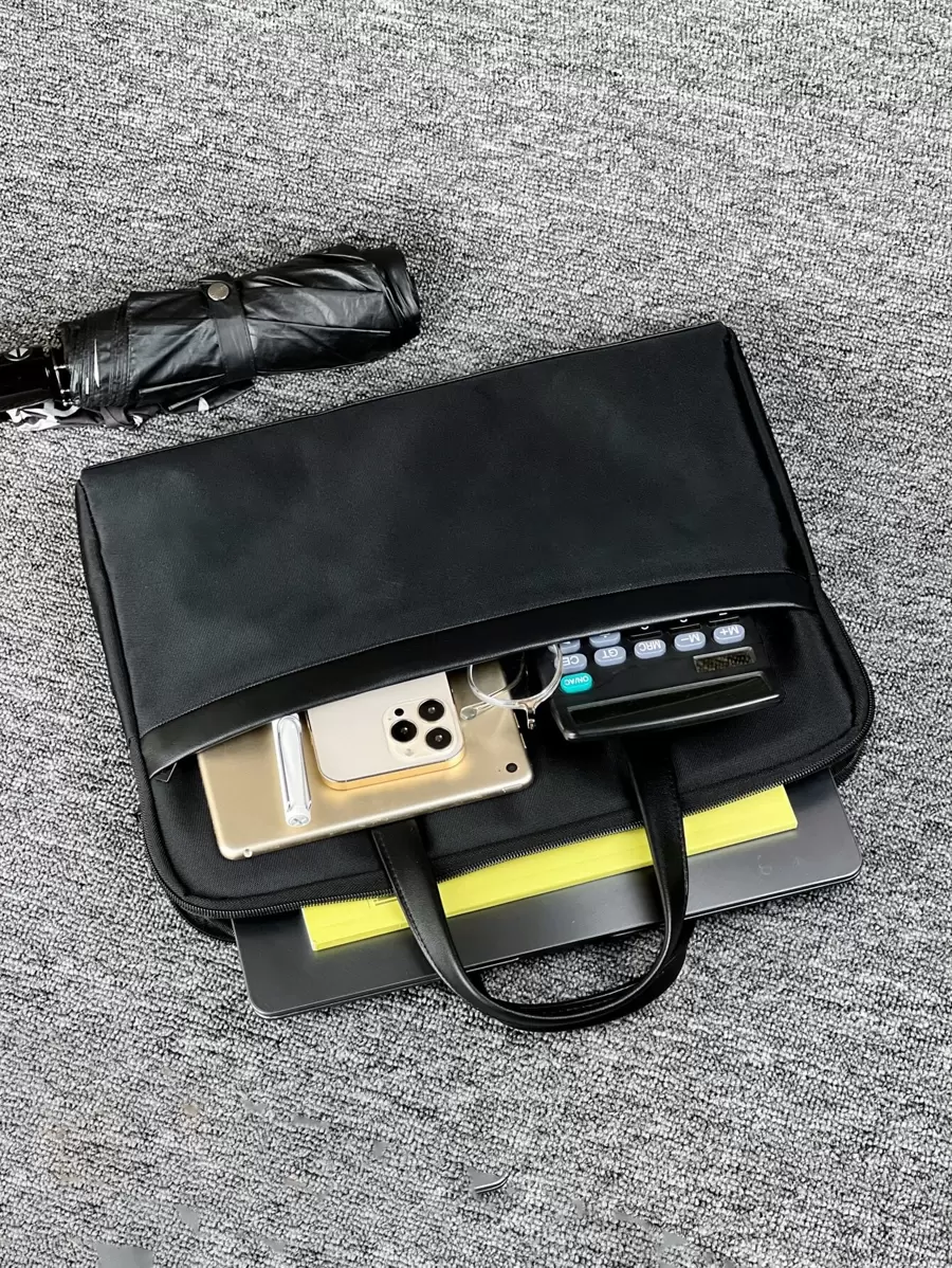 大容量黑色公事包,適合上班用,經典公事包,筆電公事包,辦公用品,商務休閒,通勤攜帶,男士配件,防盜文件袋,男士禮物,節日禮物,送給父親的禮物 - 黑色 - 查看 1