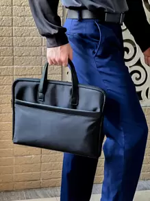 大容量黑色公事包,適合上班用,經典公事包,筆電公事包,辦公用品,商務休閒,通勤攜帶,男士配件,防盜文件袋,男士禮物,節日禮物,送給父親的禮物 - 黑色 - 查看 3