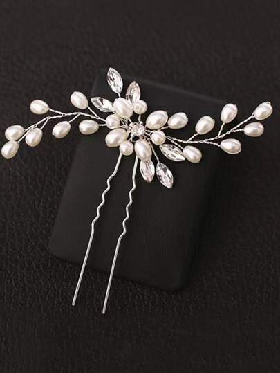 1pc Women Faux Pearl Decor Luxury Bridal Hair Pin Boho Valentine's Day Accessories,Wedding Hair Accessories