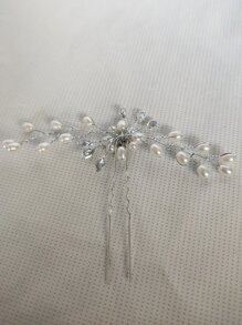 1件装女士仿珍珠装饰奢华新娘发夹波西米亚风情人节配饰，婚礼发饰 - 銀色 - 查看 2