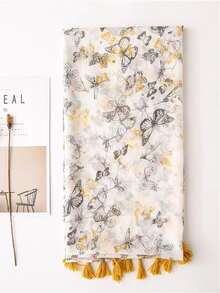 1buc eșarfă cu ciucuri cu imprimeu fluture pentru femei