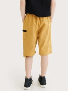 男孩夏天字母刺繡工裝短褲帶大口袋