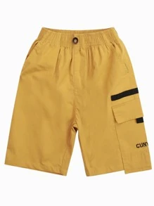 男孩夏天字母刺繡工裝短褲帶大口袋